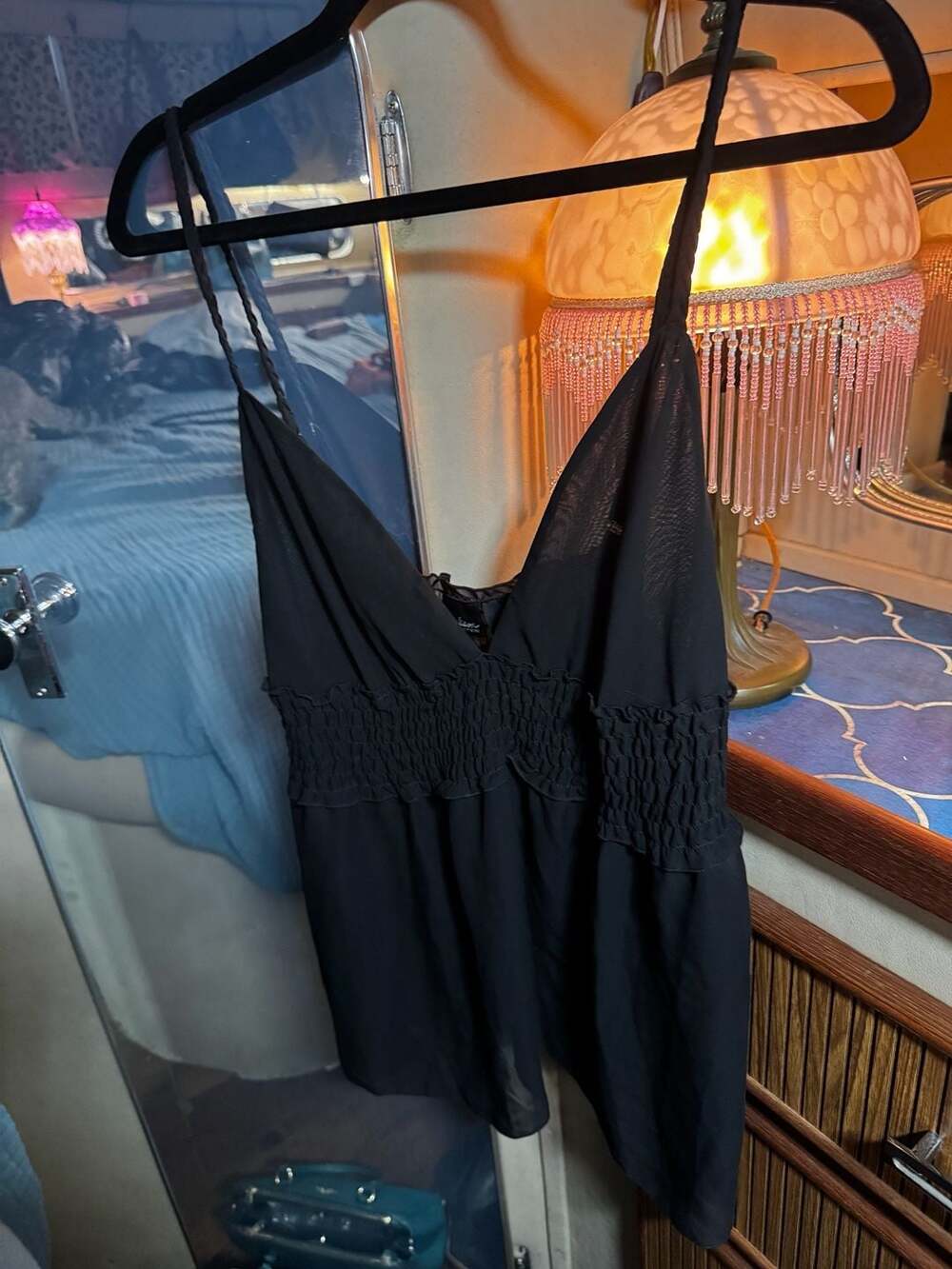 Madison Intimates Size L Black Mesh Babydoll Cami Top